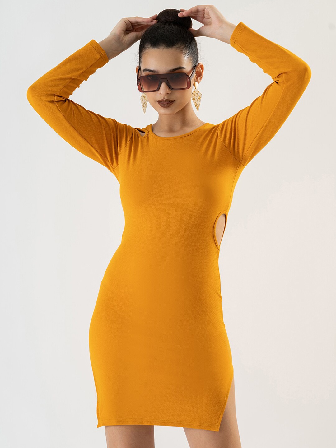 

Prettify Cotton Bodycon Dress, Mustard