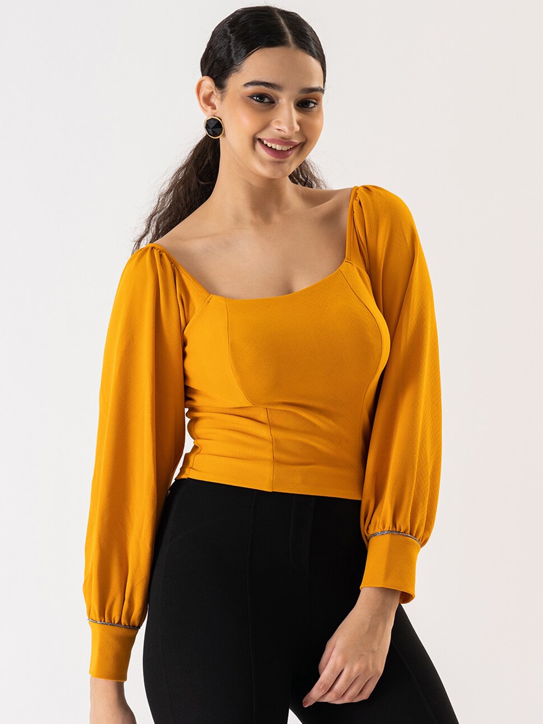 

Prettify Women Mustard Yellow Cuffed Top