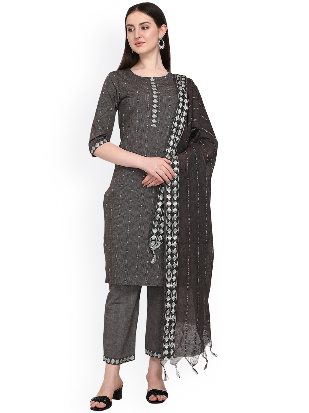 

Prettify Women Kurta with Trousers & With Dupatta, Black