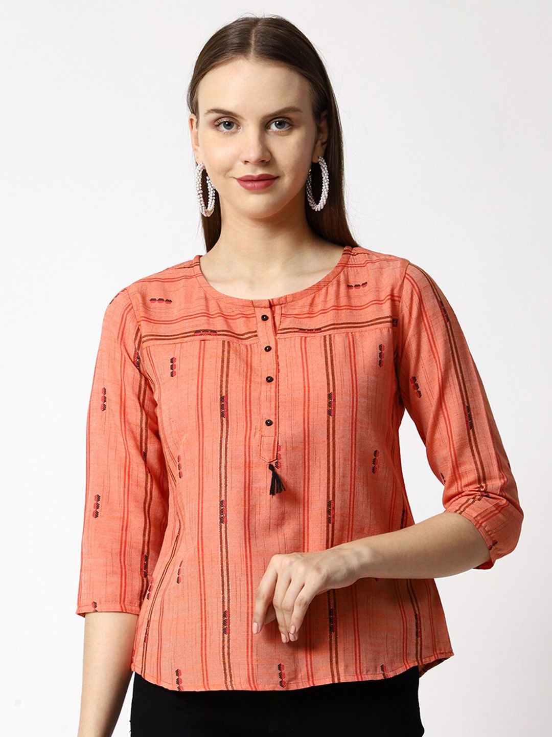 

Prettify Women Orange Ethnic Motifs Print Regular Top