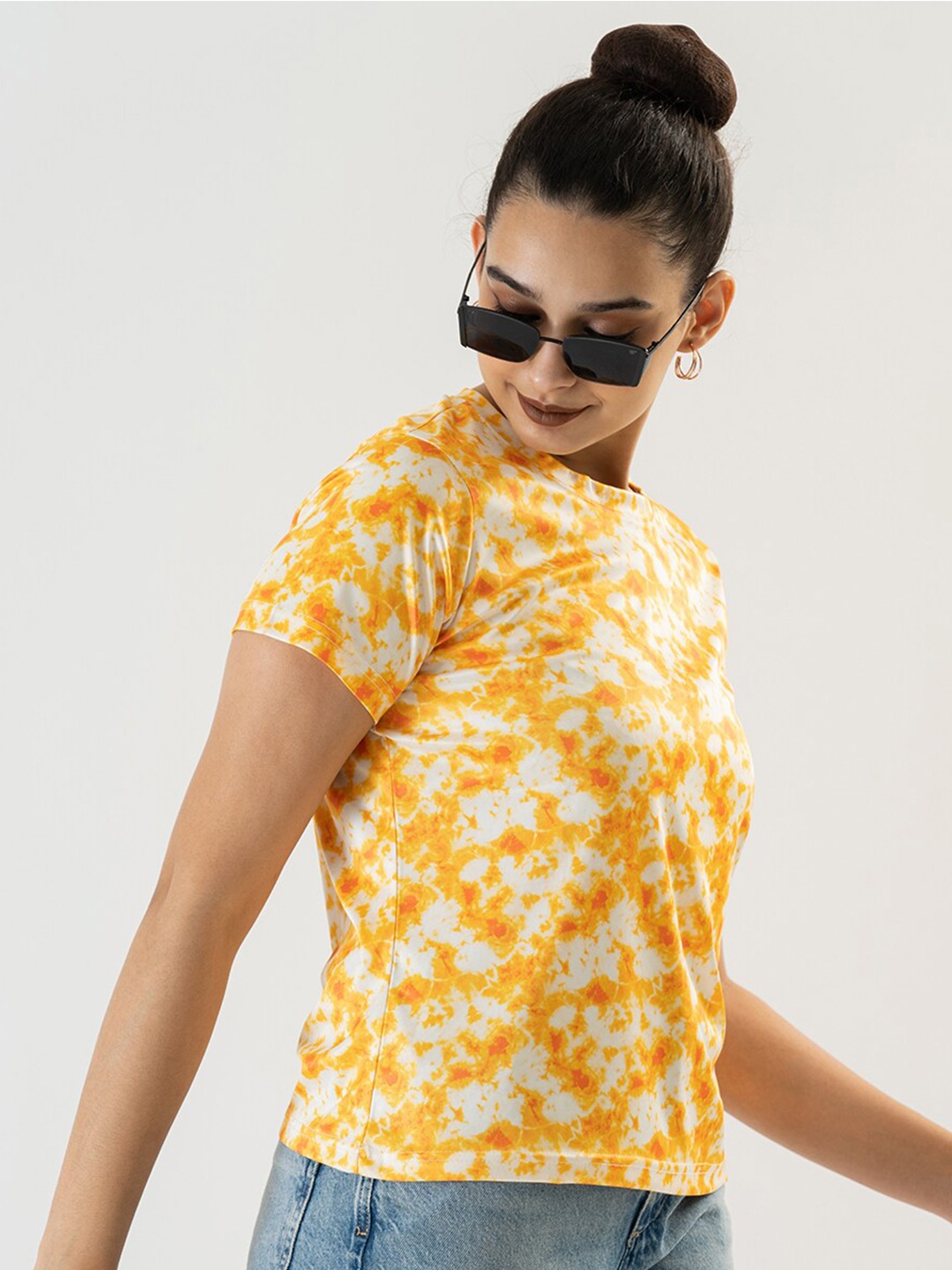 

Prettify Women Yellow Tie and Dye Dyed T-shirt