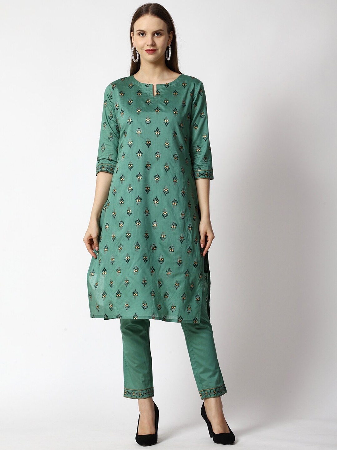 

Prettify Women Ethnic Motifs Printed Kurta with Trousers, Green