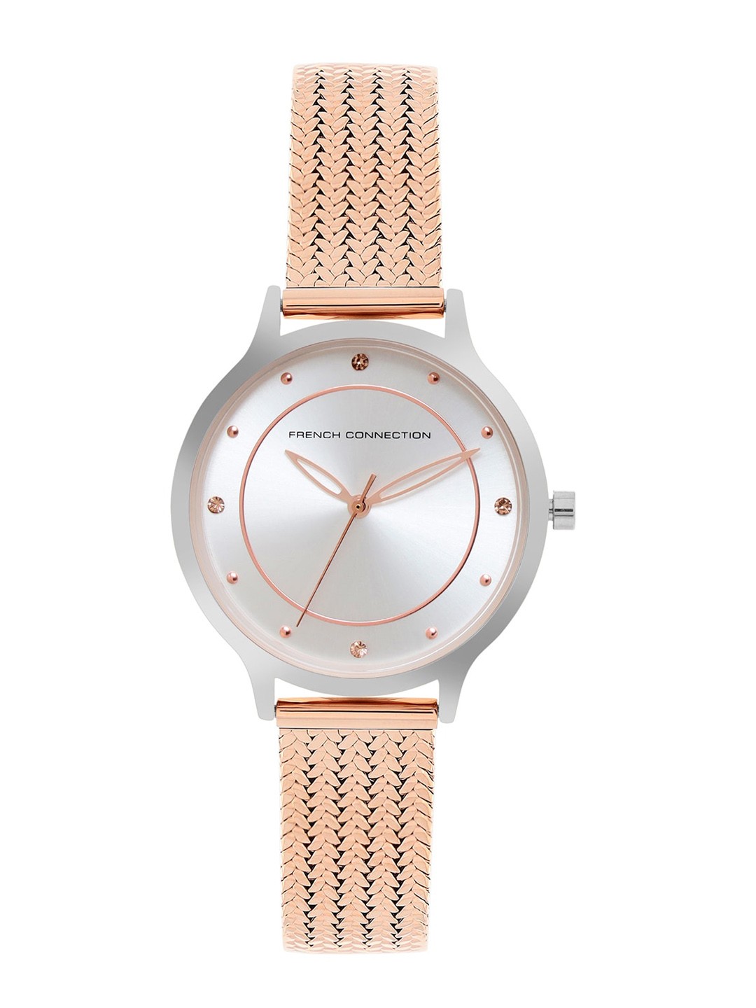 

French Connection Women Silver-Toned Dial & Rose Gold Toned Stainless Steel Watch FCP30RTM