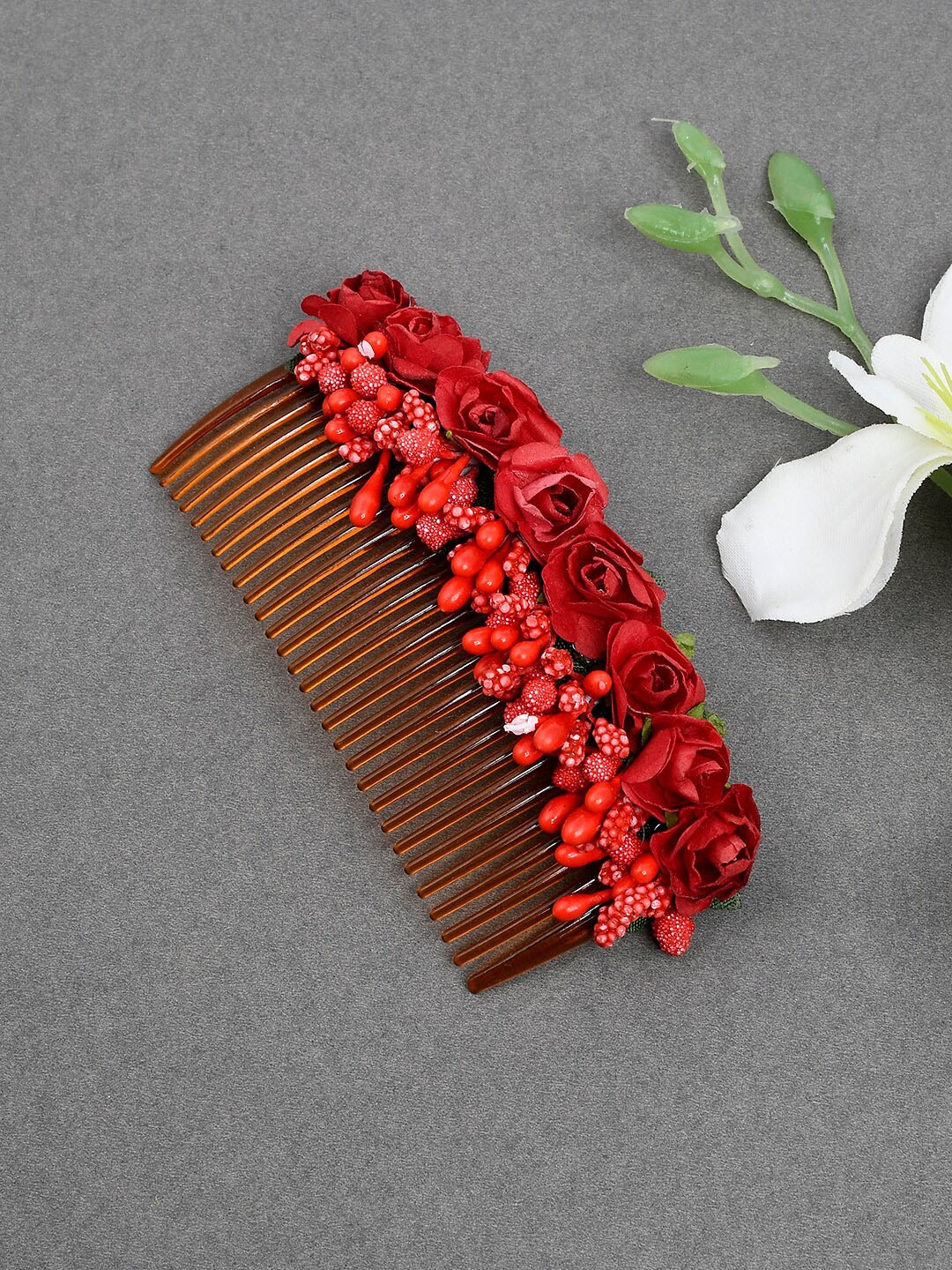

Silvermerc Designs Women Embellished Comb Pin, Red