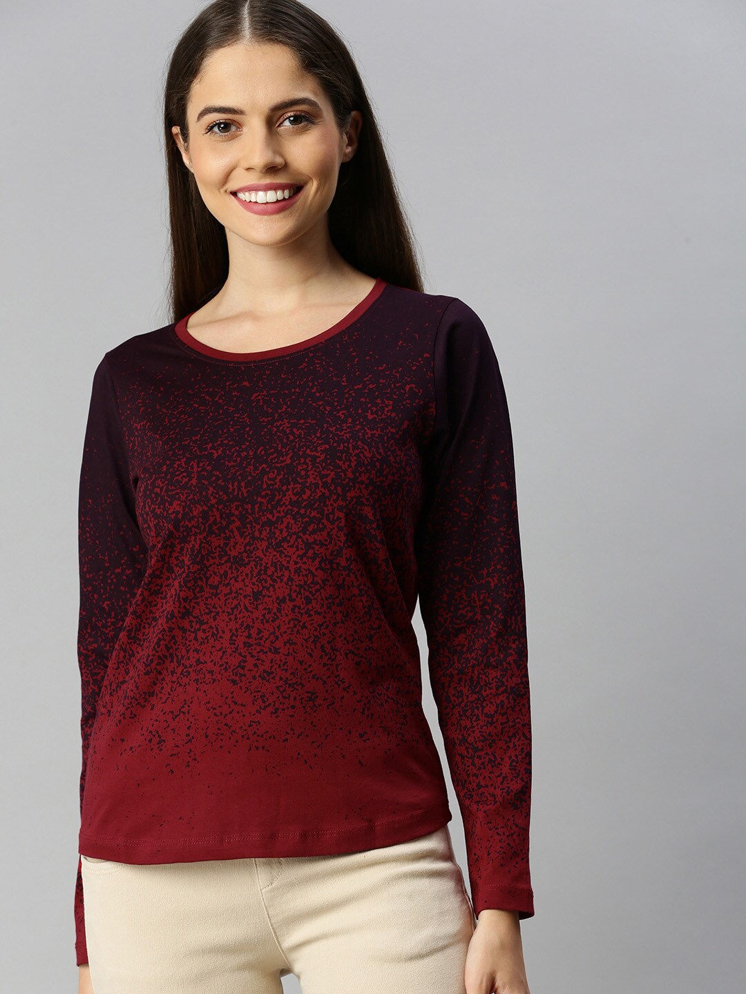 

Enviously Young Women Maroon & Red Colourblocked Cotton T-shirt