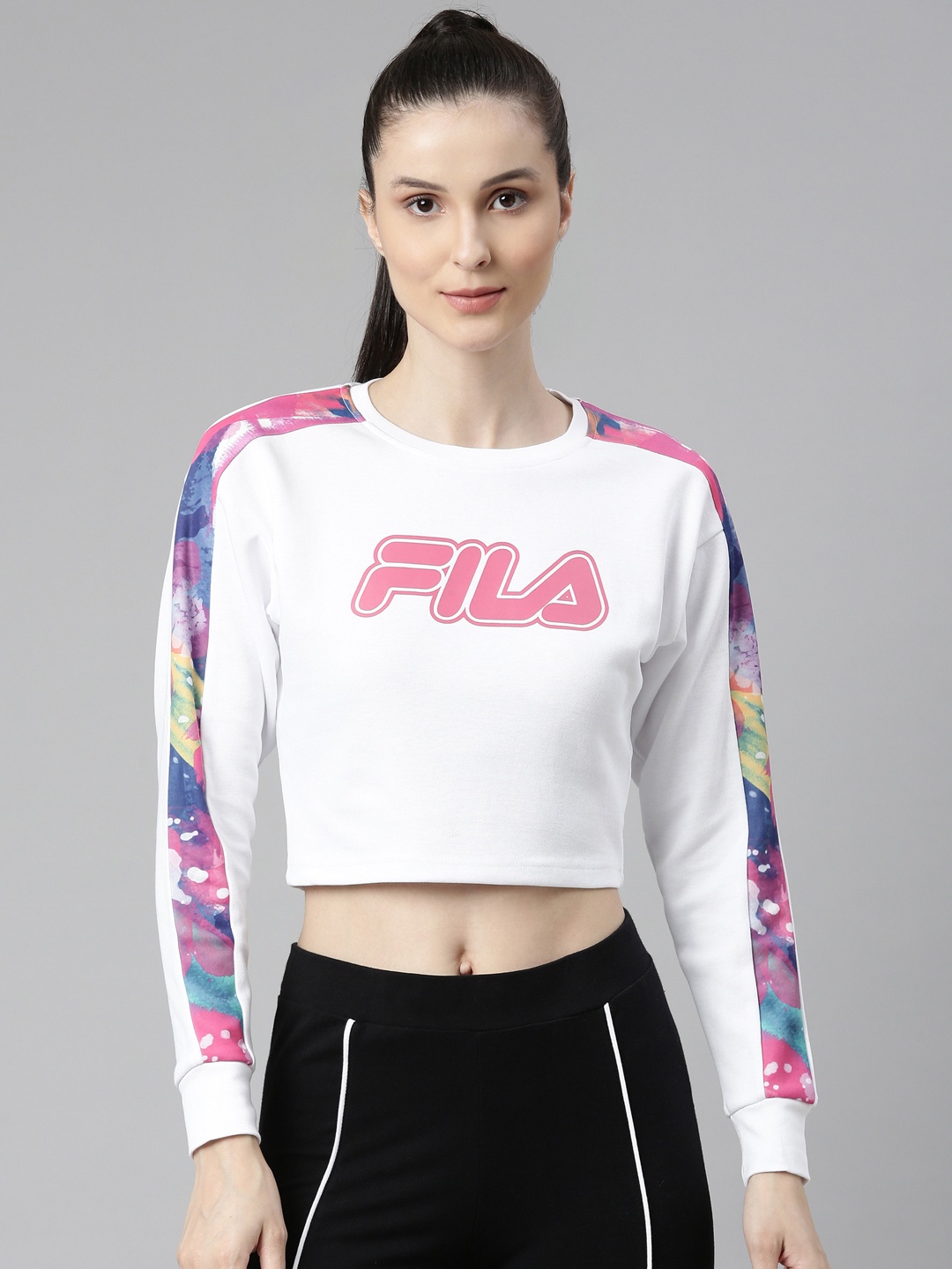 

FILA Women White Printed Crop Sweatshirt