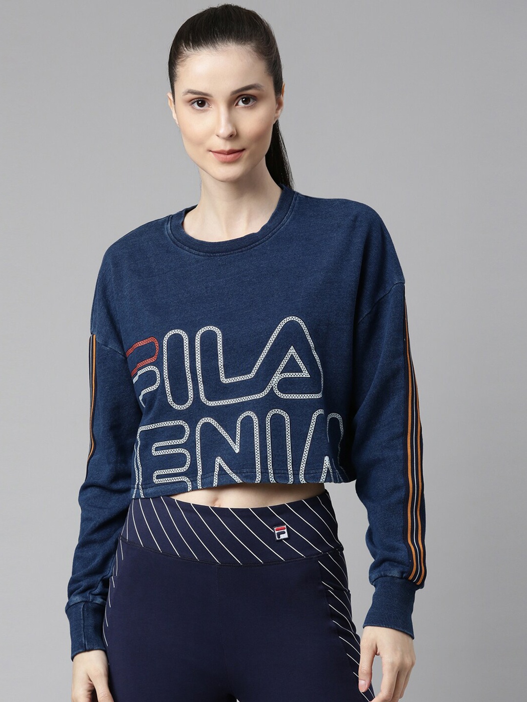

FILA Women Blue Printed Cotton Sweatshirt