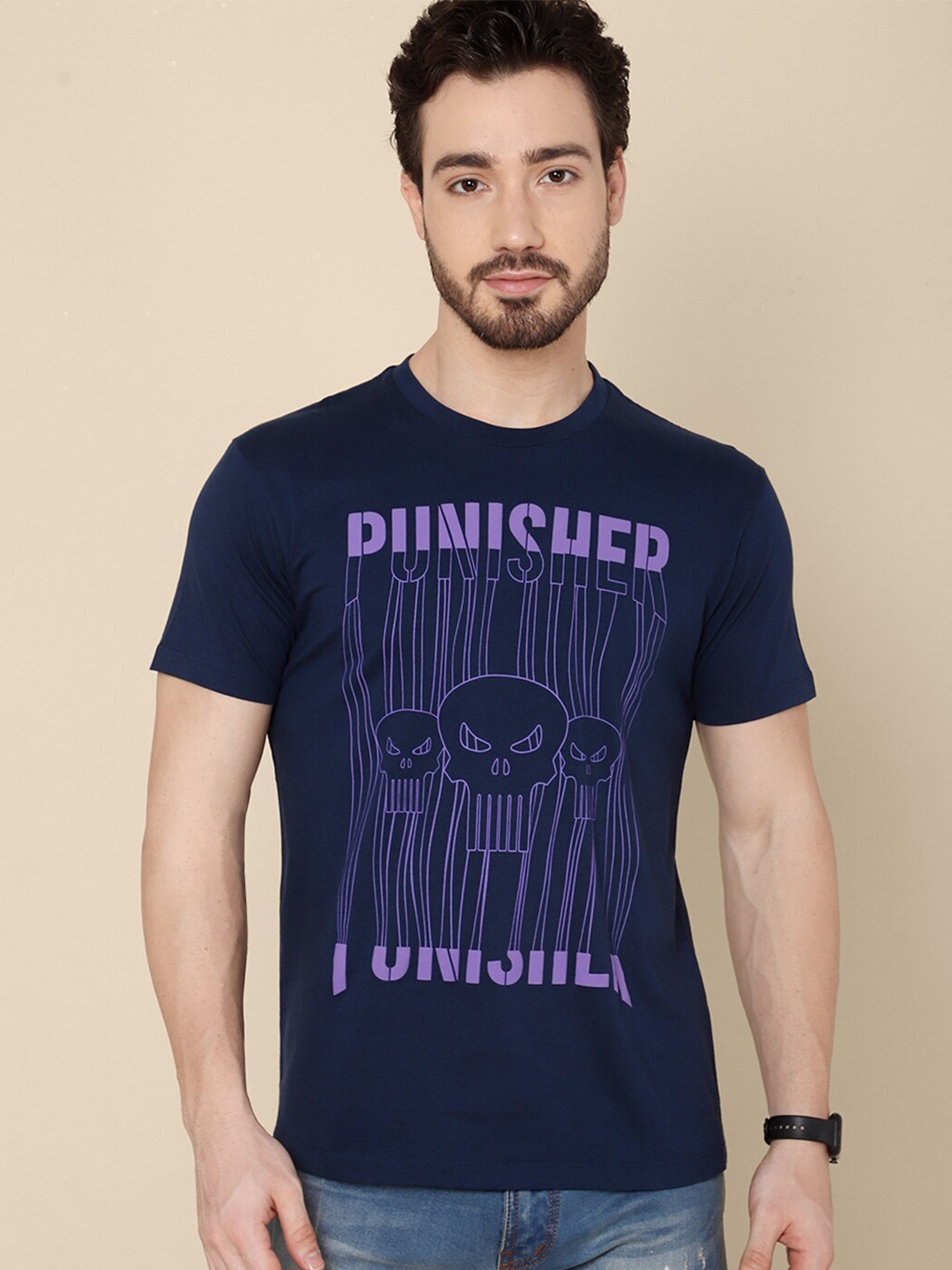 

Free Authority Men Blue Cotton Punisher Printed T-shirt
