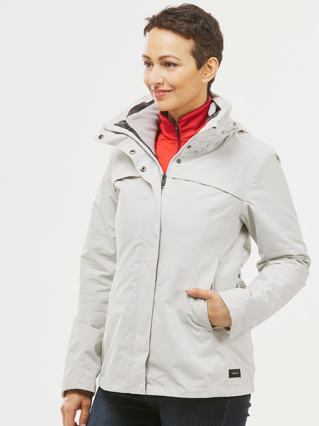 

FORCLAZ By Decathlon Women Grey Solid Hooded Sporty Jacket