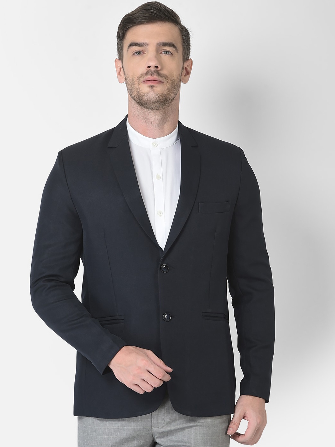 

SG RAJASAHAB Men Navy Blue Solid Single-Breasted Formal Blazers