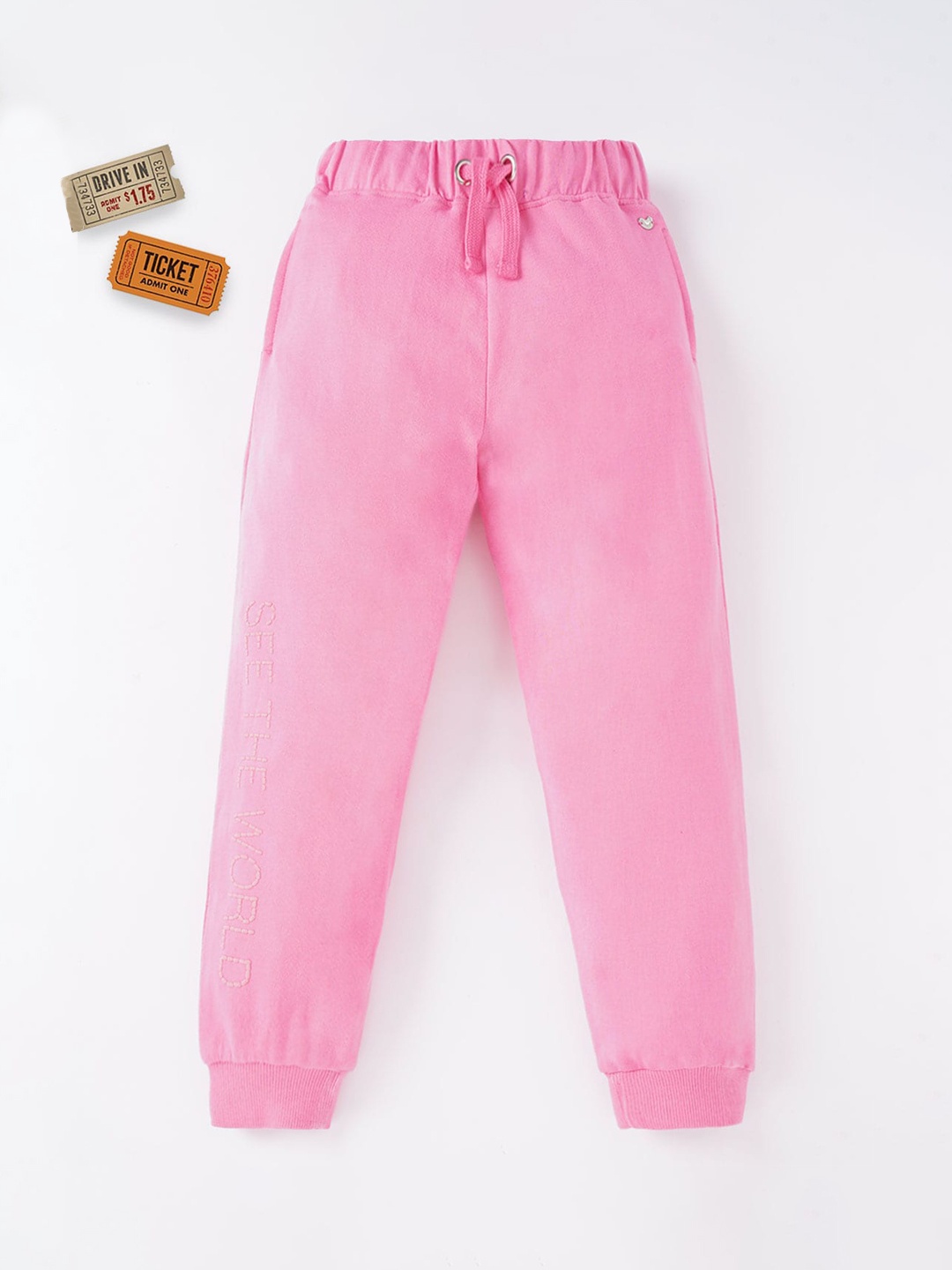 

Ed-a-Mamma Girls Pink Solid Cotton Drawstring Joggers