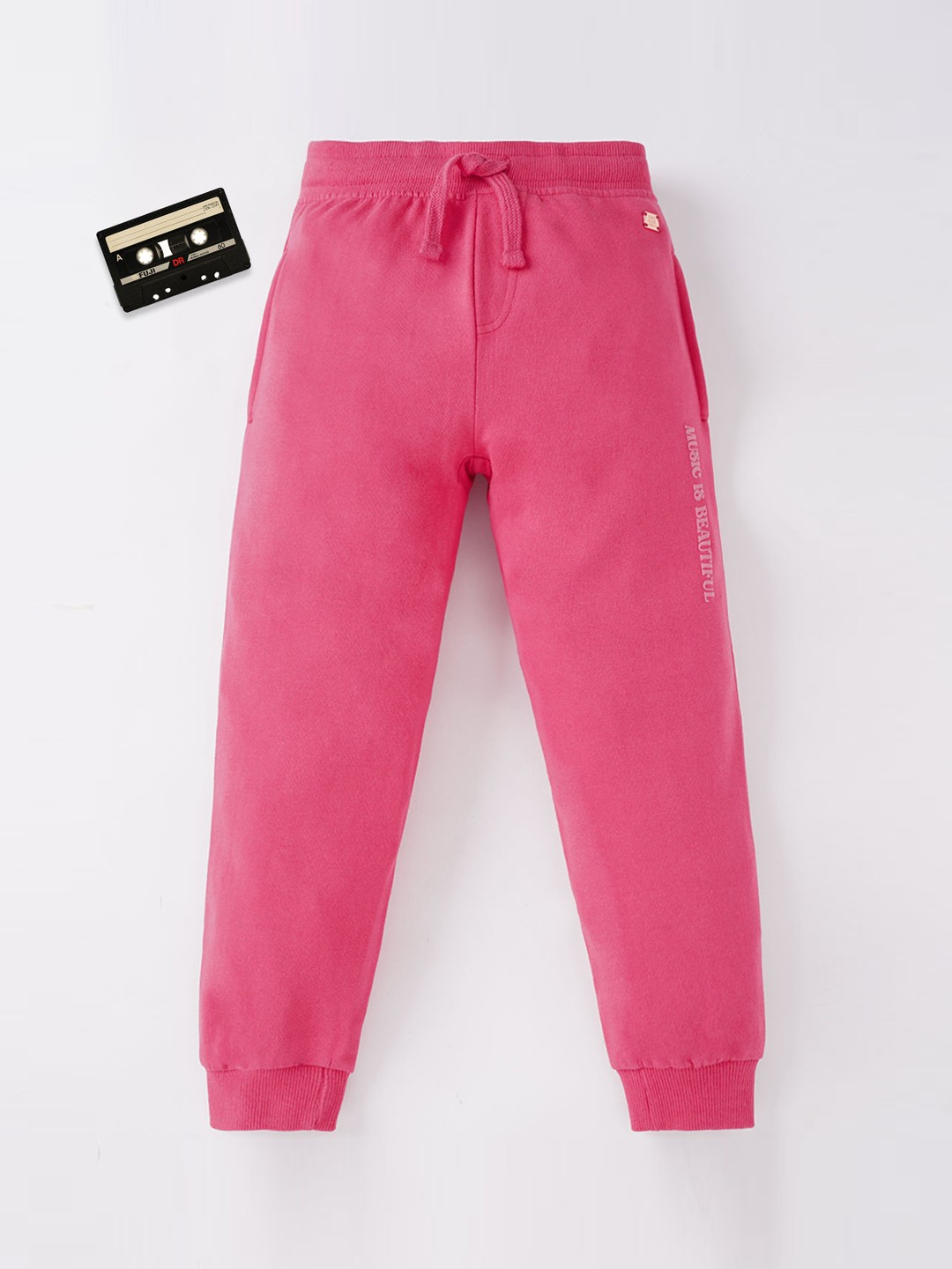 

Ed-a-Mamma Girls Pink Solid Pure-Cotton Drawstring Joggers