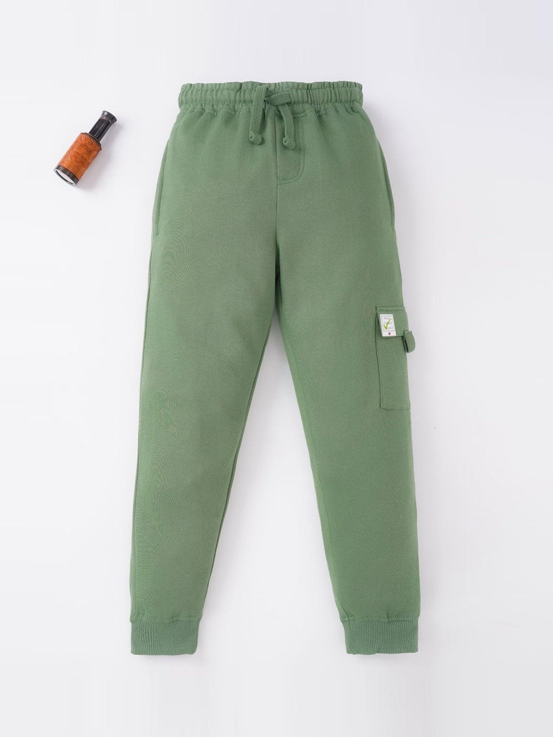 

Ed-a-Mamma Boys Olive-Green Solid Cotton Drawstring Joggers