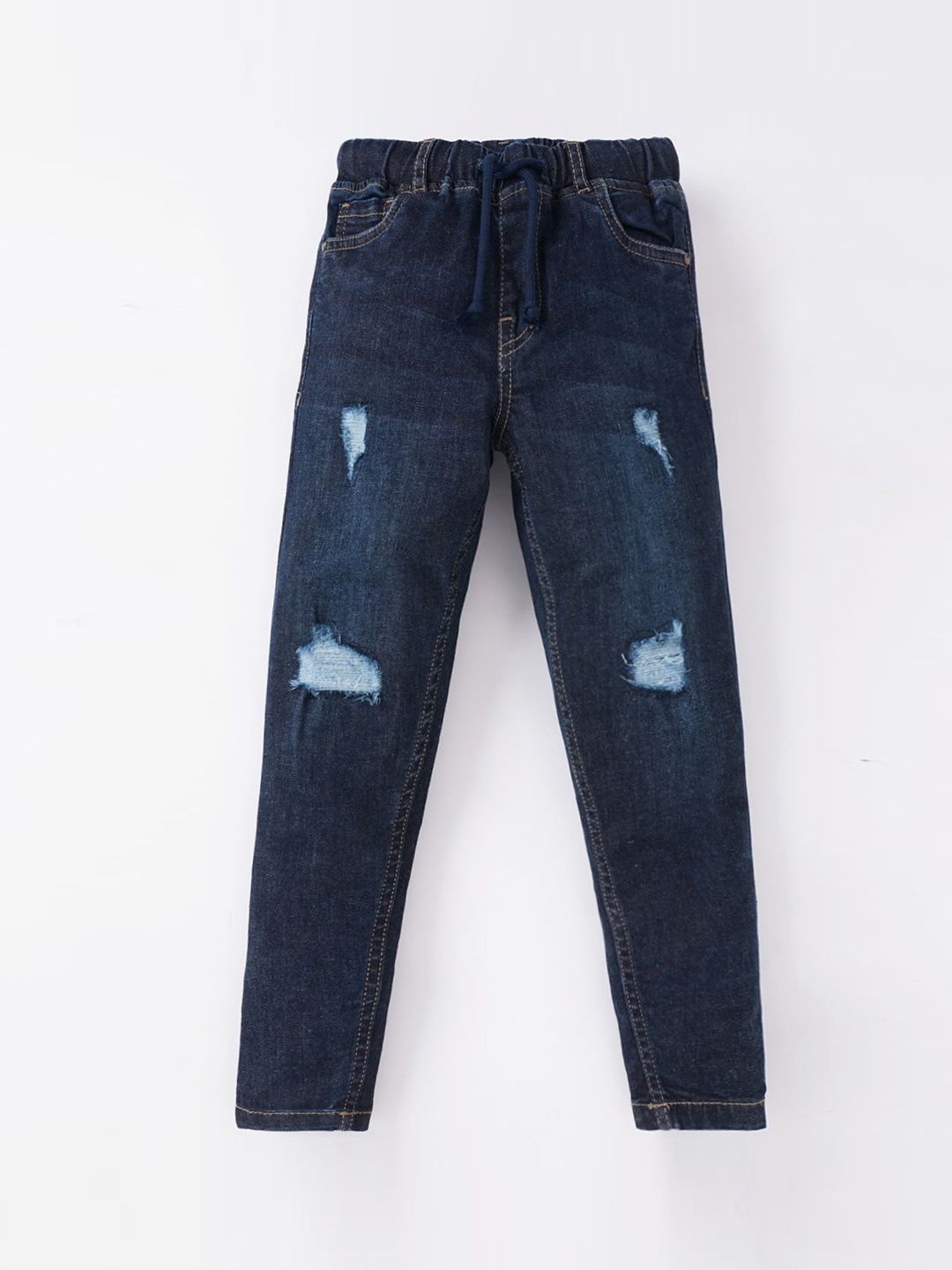 

Ed-a-Mamma Boys Blue Solid Cotton Ribbed Track Pants