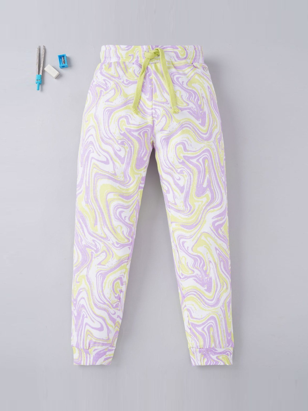 

Ed-a-Mamma Girls Lavender-Coloured Printed Pure Cotton Drawstring Joggers