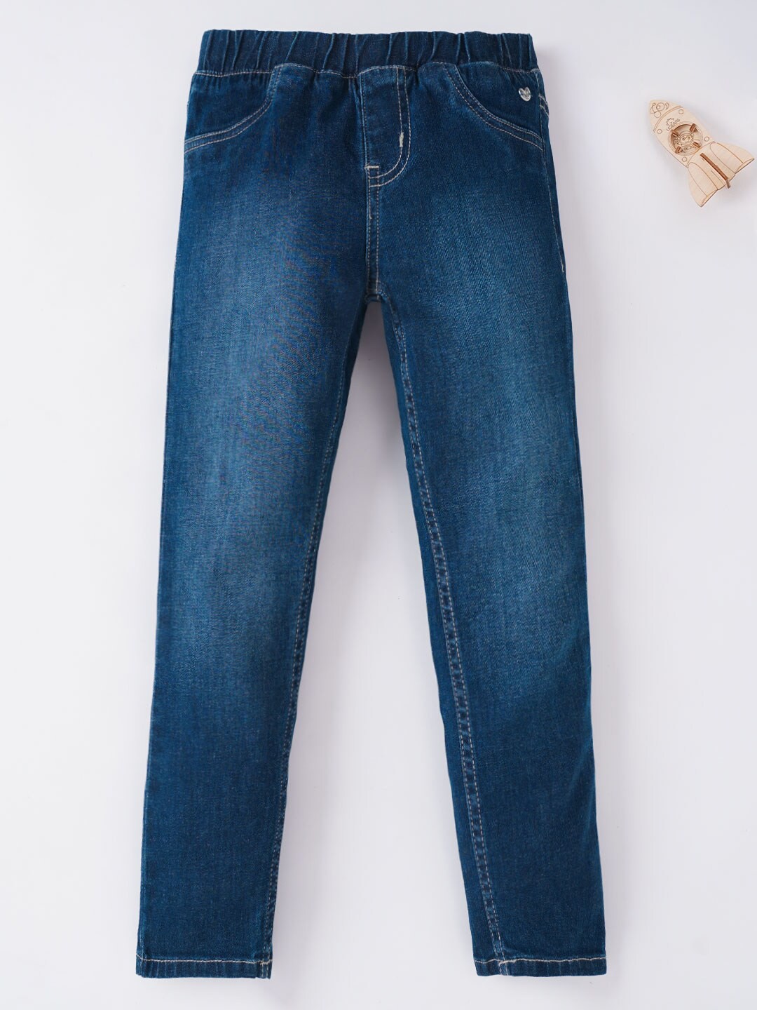 

Ed-a-Mamma Girls Blue Regular Fit Solid Cotton Jeggings