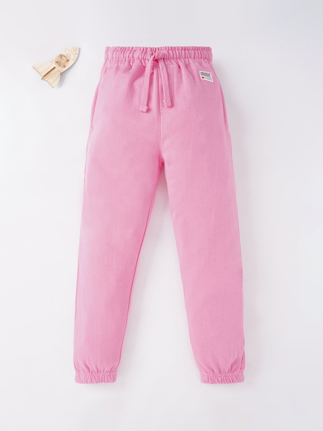 

Ed-a-Mamma Girls Pink Solid Cotton Drawstring Joggers