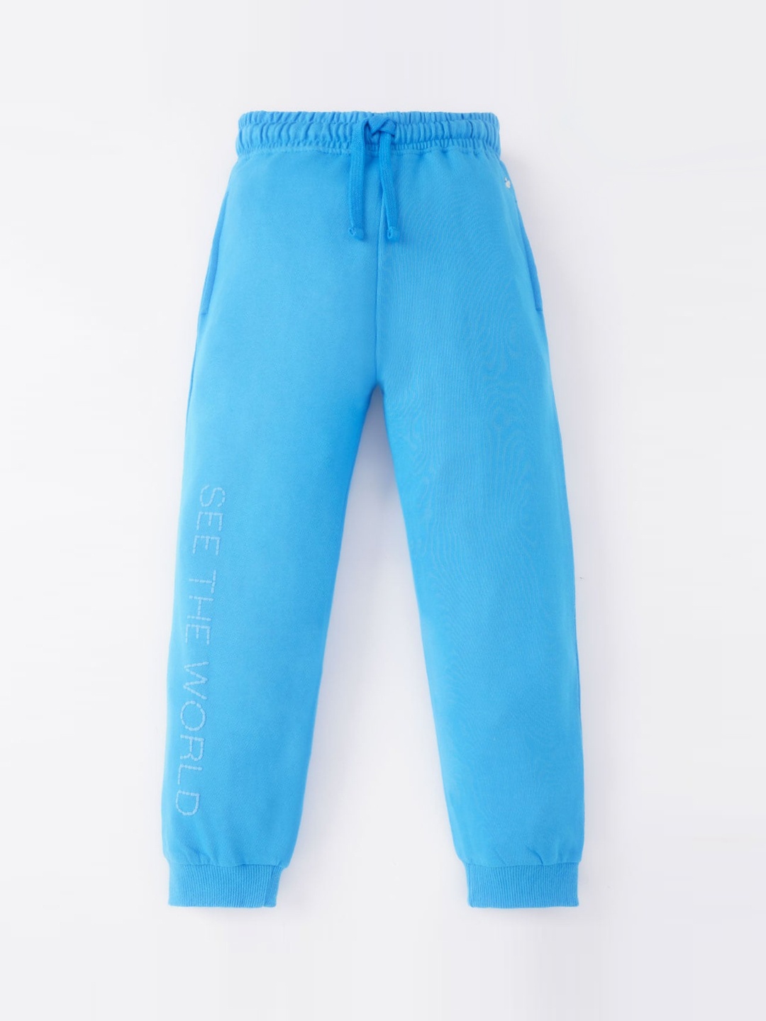 

Ed-a-Mamma Girls Blue Solid Cotton Drawstring Joggers