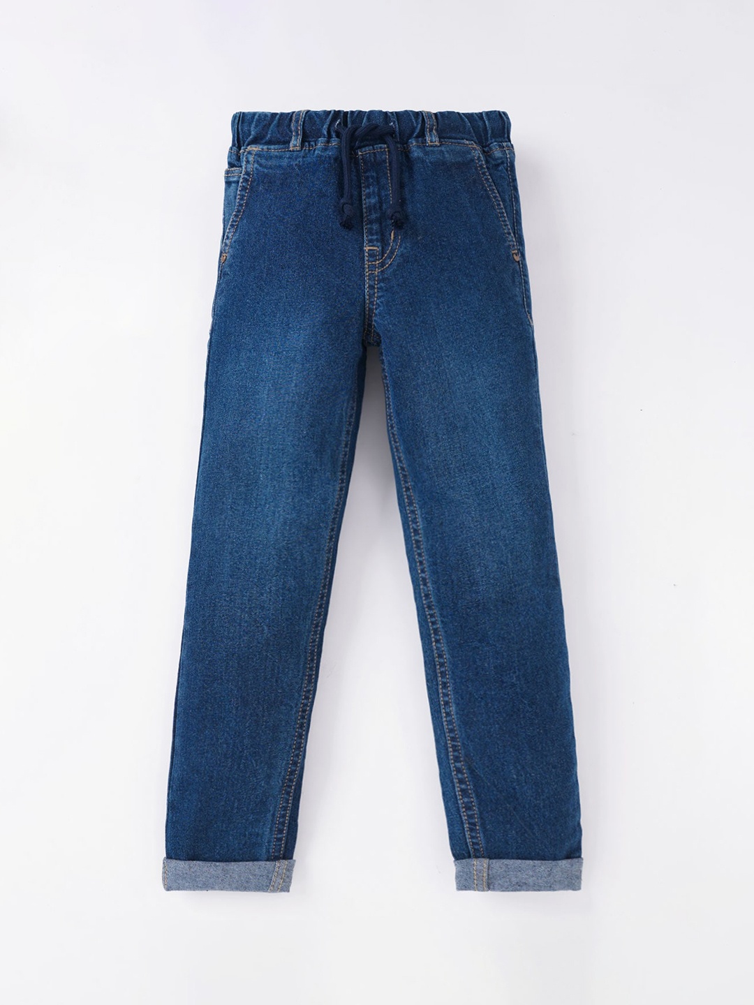 

Ed-a-Mamma Boys Blue Solid Cotton Jogger Jeans