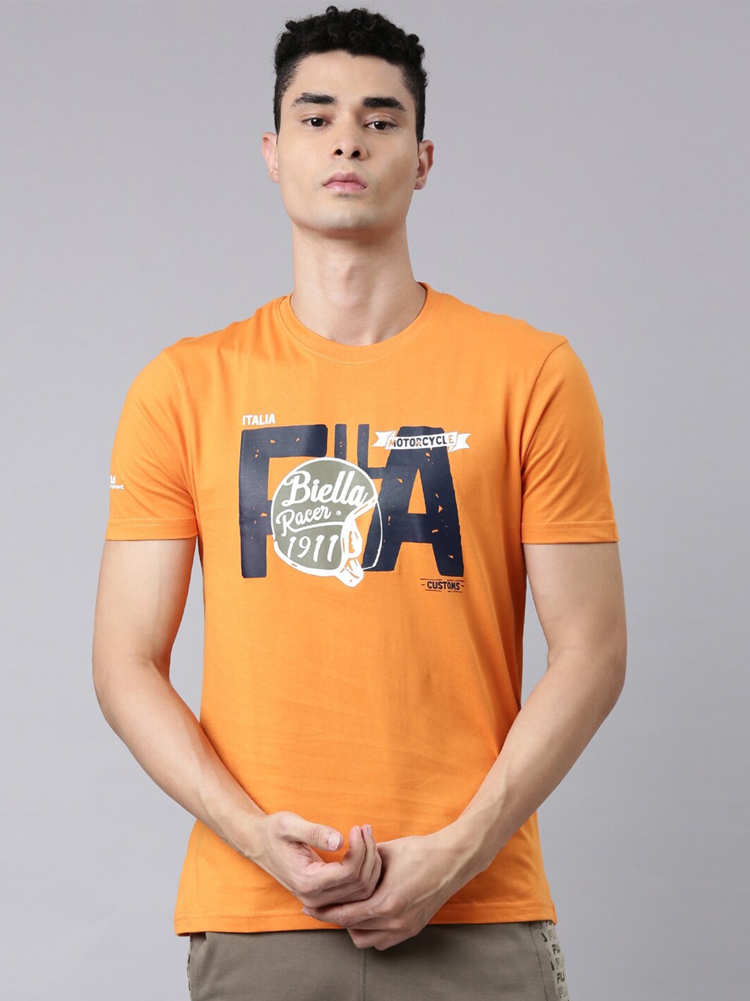 

FILA Men Orange Typography Printed Organic Cotton T-shirt