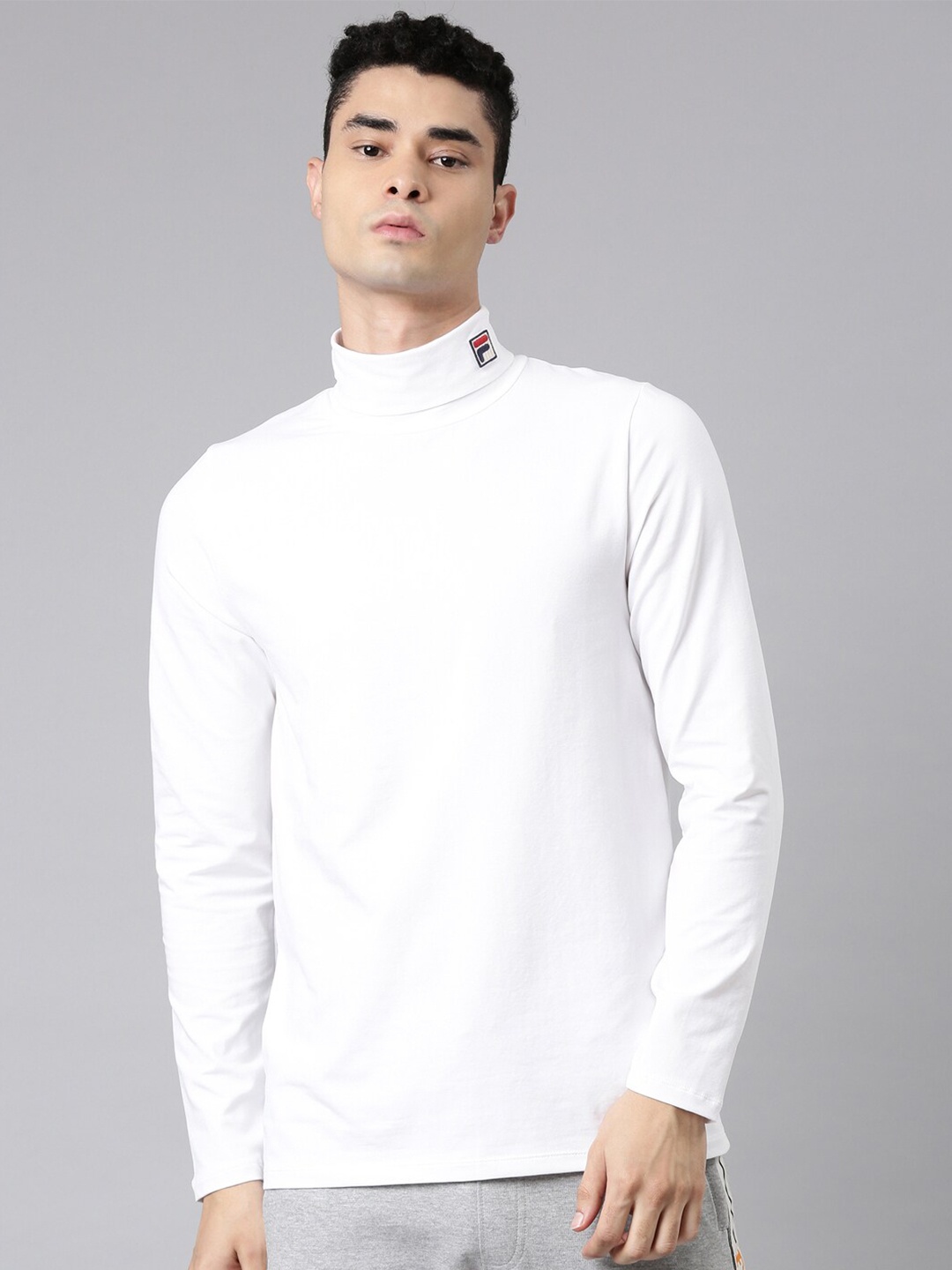 

FILA Men White High Neck Organic Cotton T-shirt