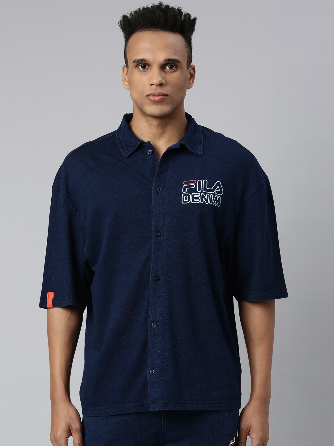 

FILA Men Blue Typography Polo Collar Organic Cotton T-shirt
