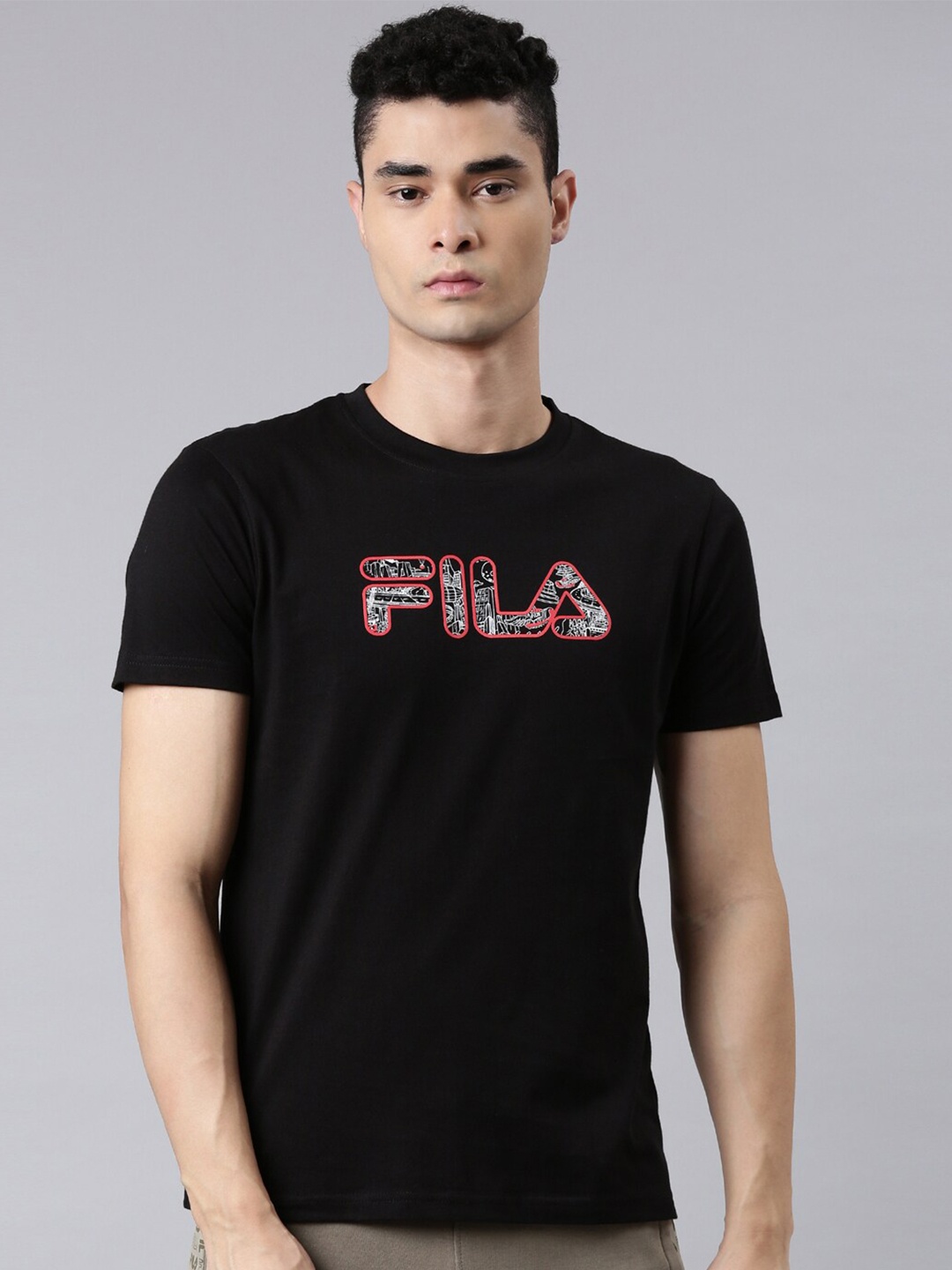 

FILA Men Black Typography Organic Cotton T-shirt