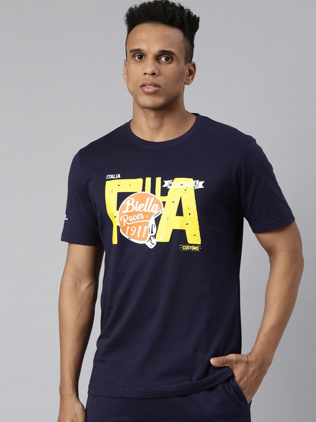 

FILA Men Blue Typography Printed Organic Cotton T-shirt