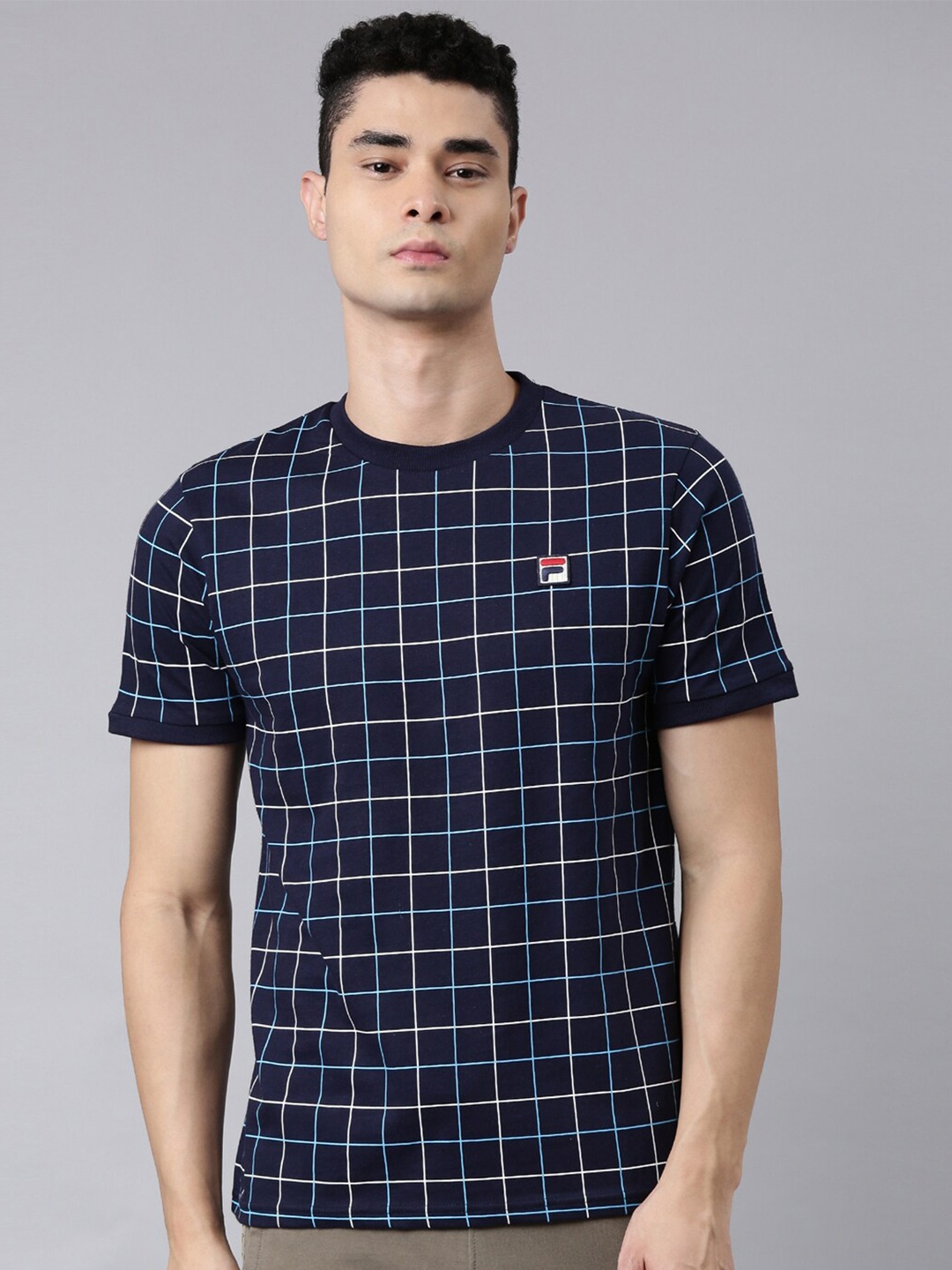 

FILA Men Blue Checked Organic Cotton T-shirt