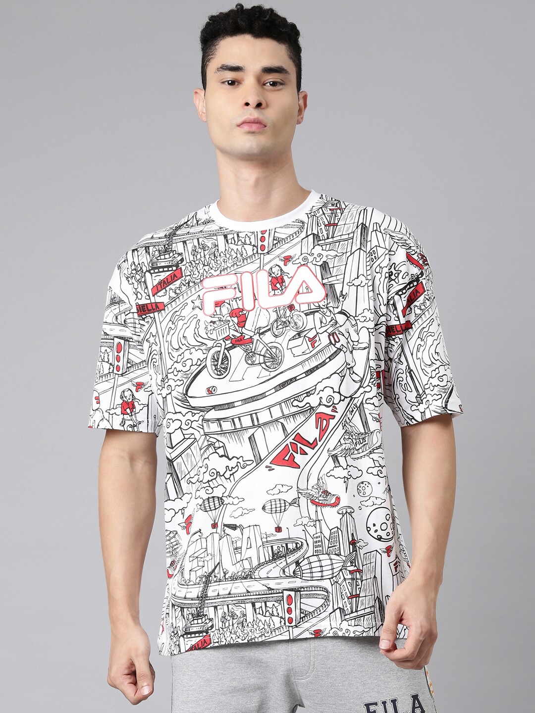 

FILA Men White Printed Organic Cotton T-shirt