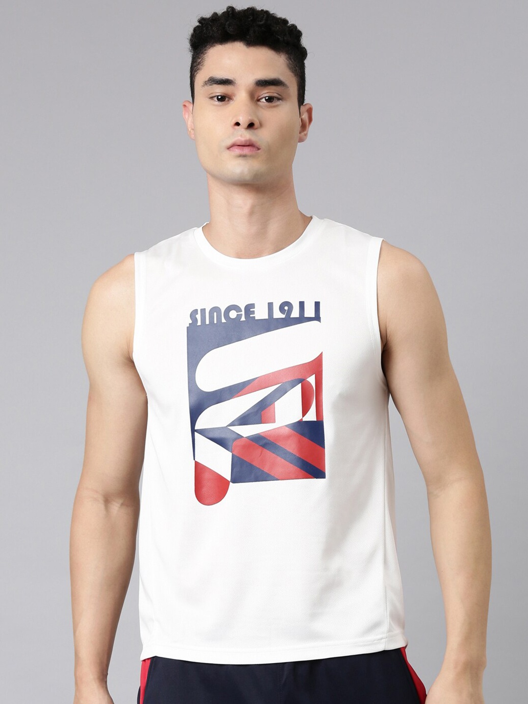 FILA Men White Typography Printed T-shirt