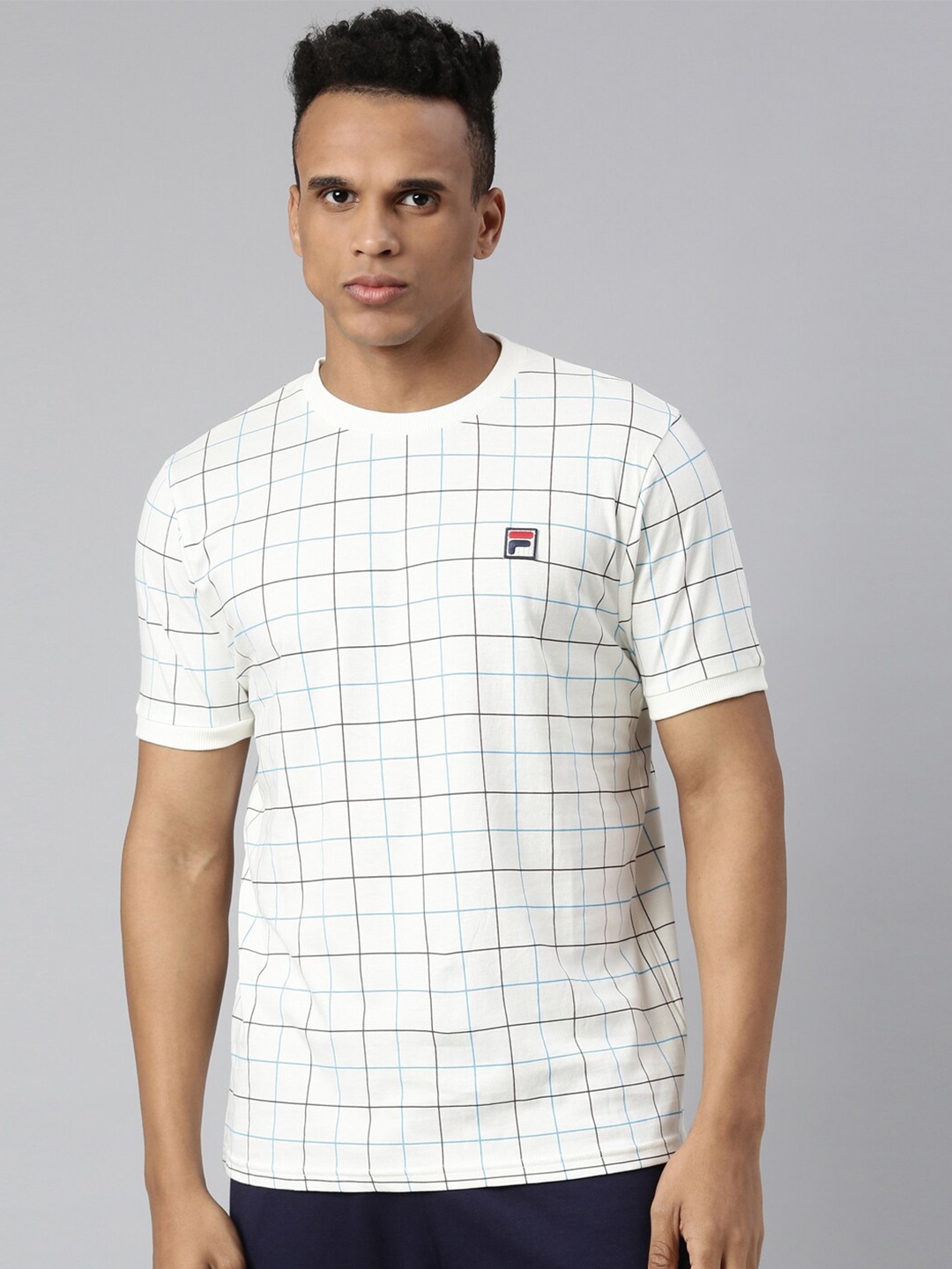 

FILA Men Cream-Coloured Checked Organic Cotton T-shirt