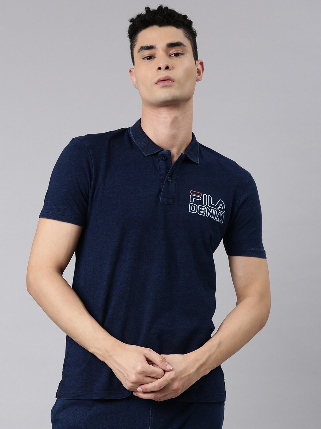 

FILA Men Blue Polo Collar Organic Cotton T-shirt