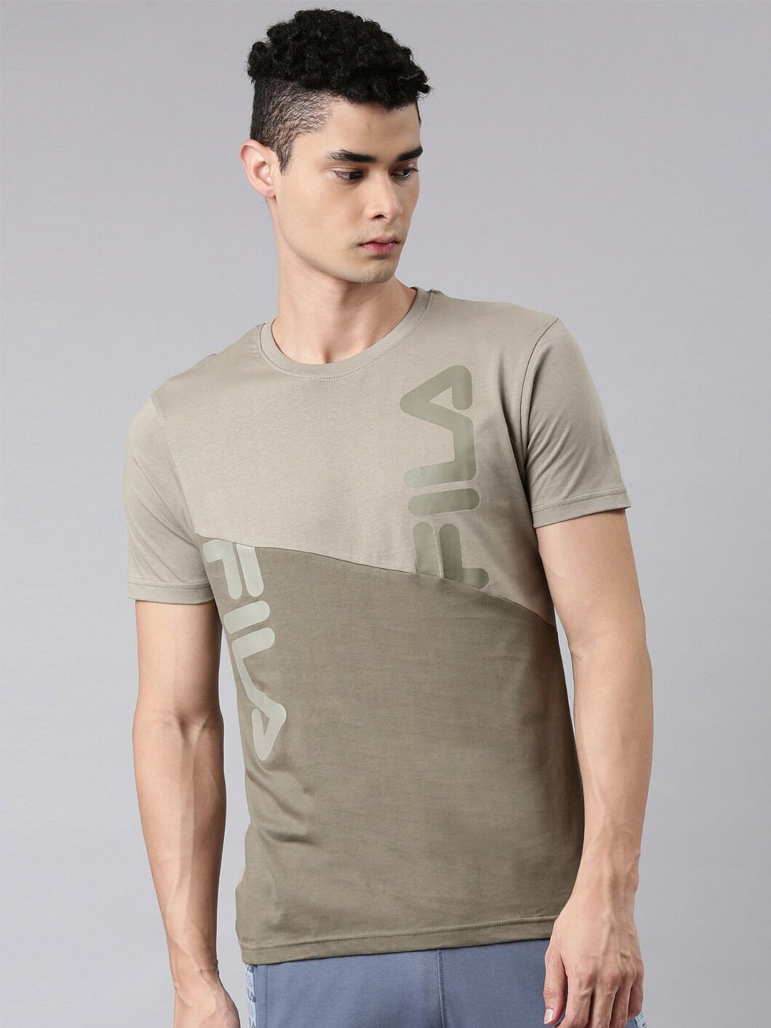 

FILA Men Green Colourblocked Organic Cotton T-shirt