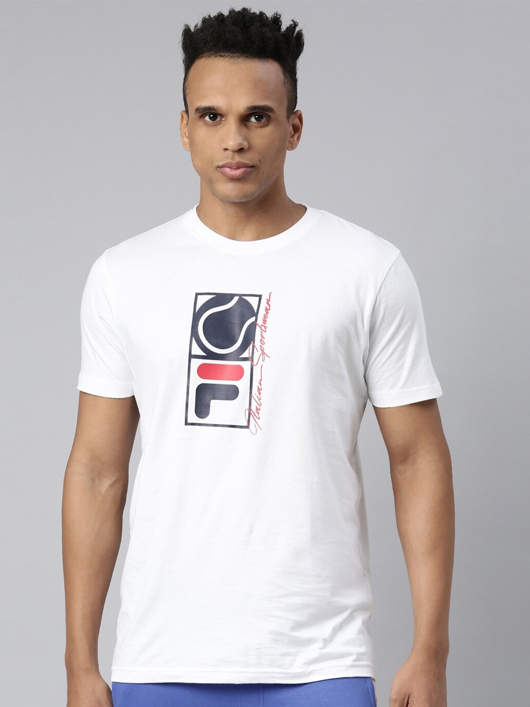 

FILA Men White Printed Organic Cotton T-shirt