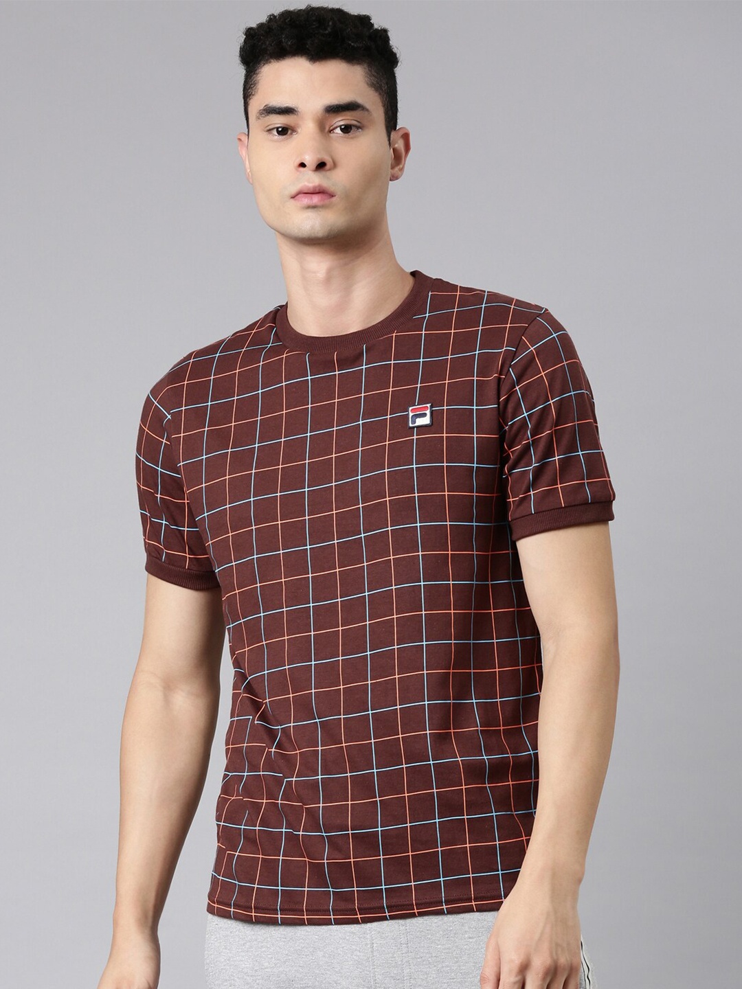 

FILA Men Brown Checked Organic Cotton T-shirt
