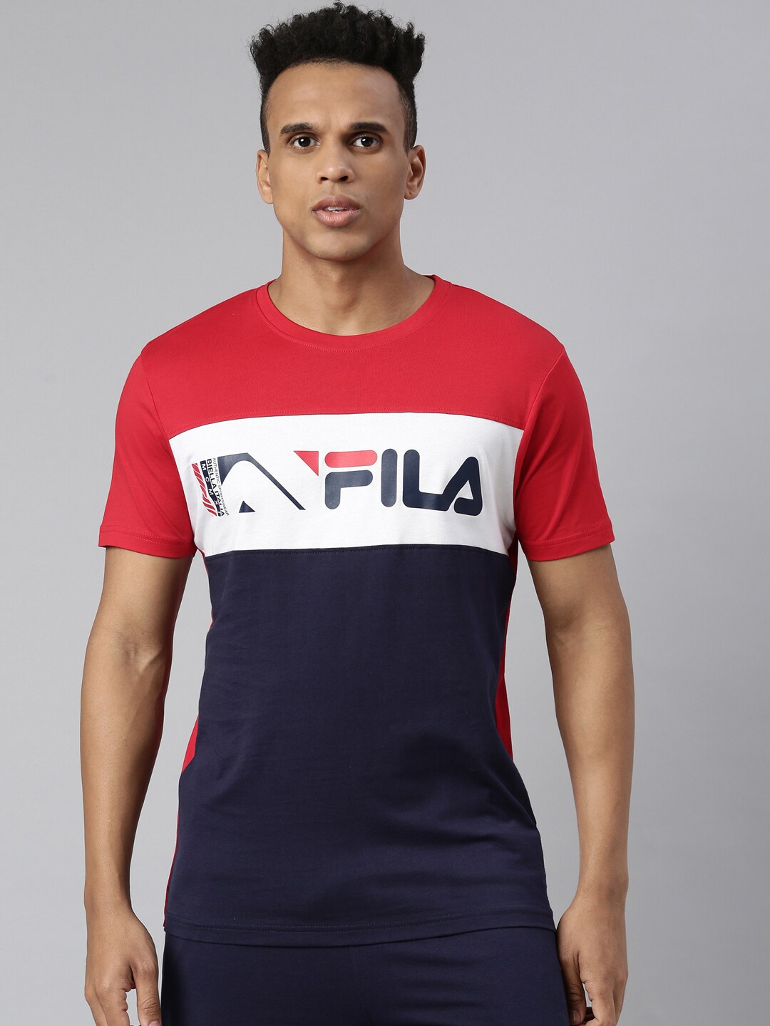 

FILA Men Red & White Colourblocked Organic Cotton T-shirt