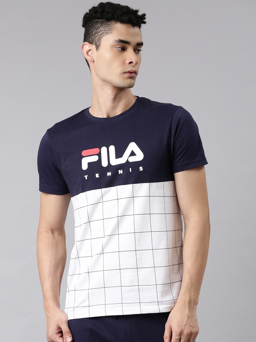 

FILA Men Blue & White Colourblocked Organic Cotton T-shirt