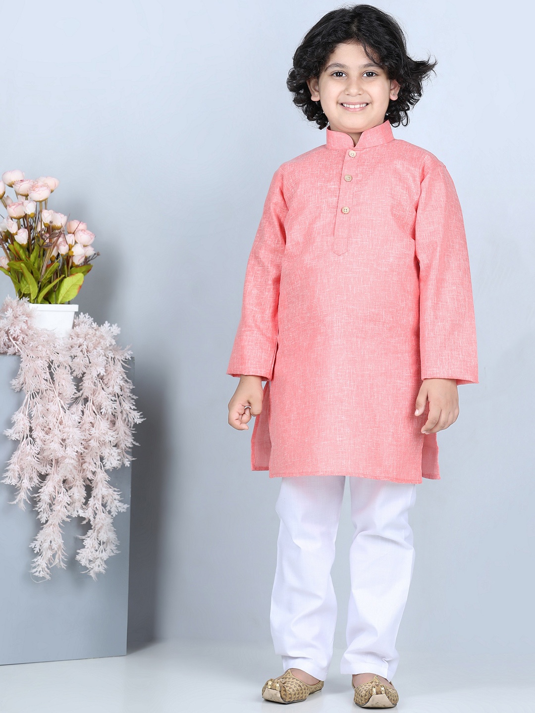

Aj DEZInES Boys Peach-Coloured Kurta with Pyjamas