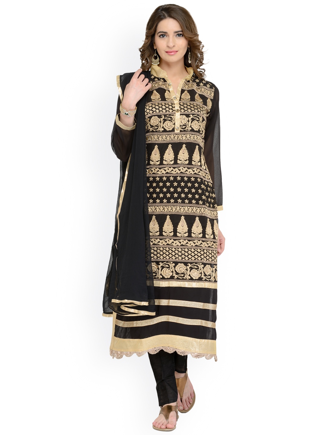 

Chhabra 555 Black & Gold-Toned Cotton Blend Unstitched Dress Material