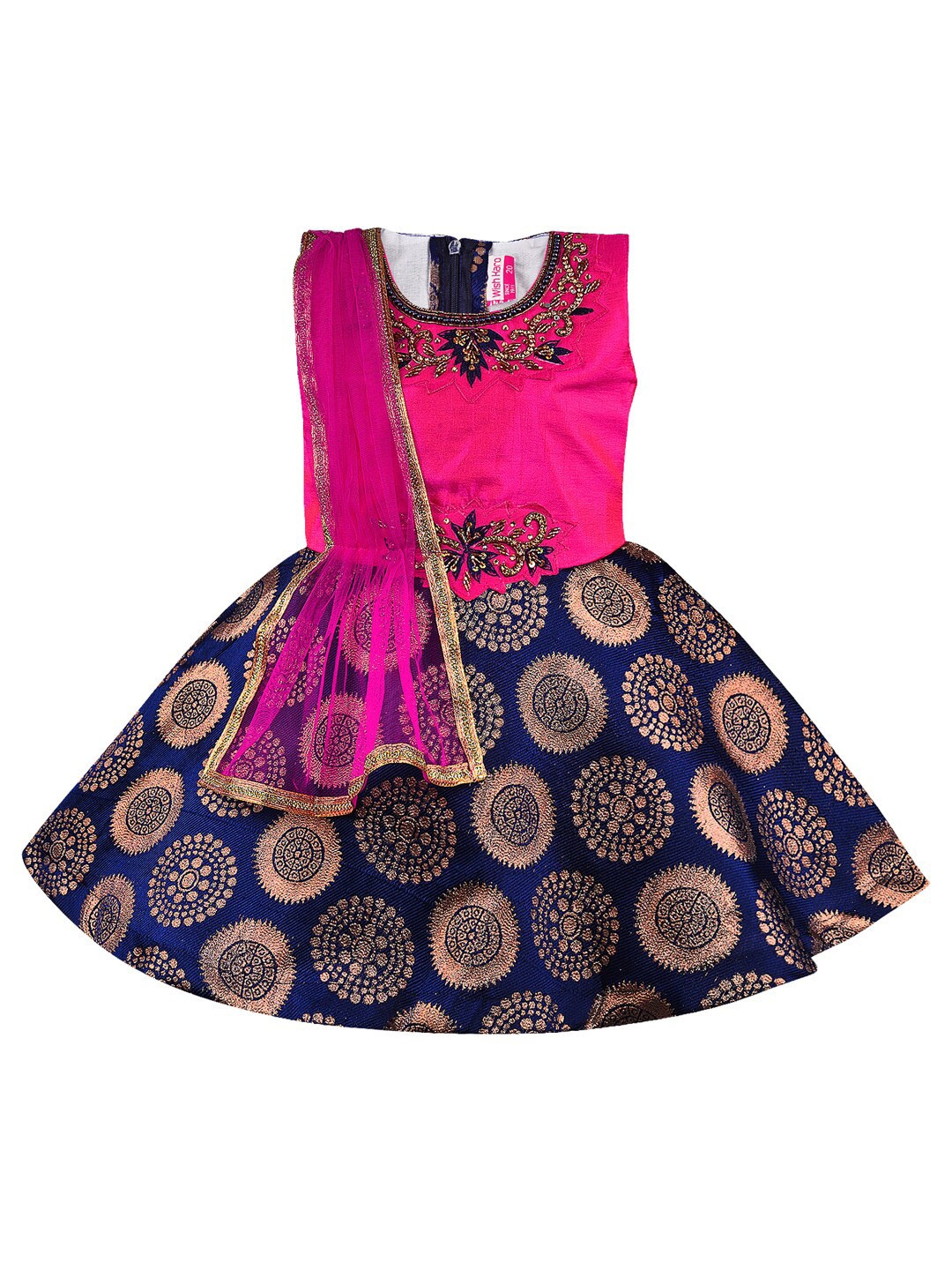 

Wish Karo Girls Ethnic Motifs Satin Dress, Pink