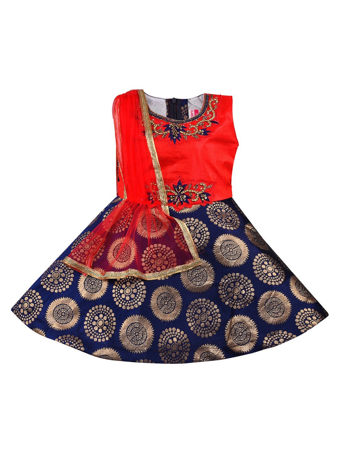 

Wish Karo Girls Ethnic Motifs Satin Dress, Red