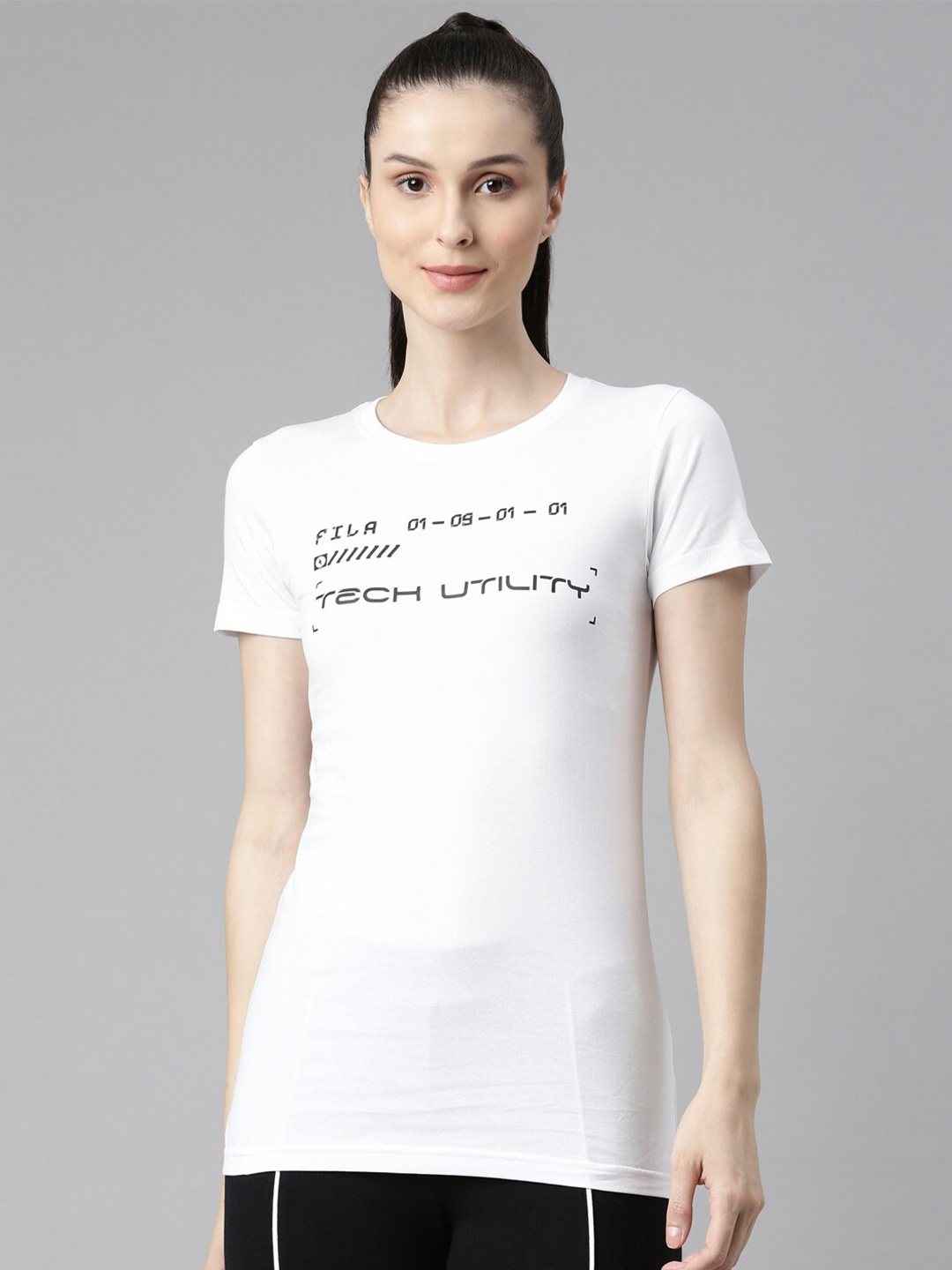 

FILA Women White Typography Organic Cotton T-shirt