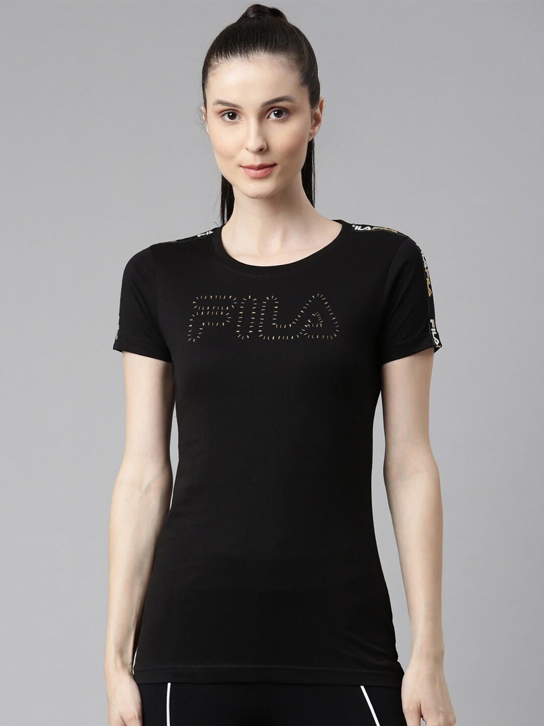 

FILA Women Black Typography Organic Cotton T-shirt