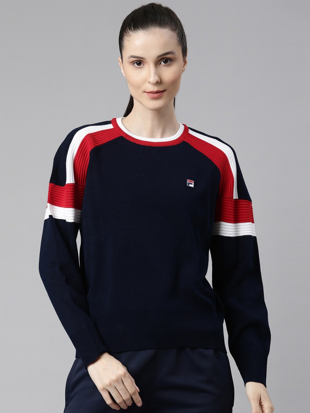 

FILA Women Blue Drop-Shoulder Sleeves Organic Cotton T-shirt