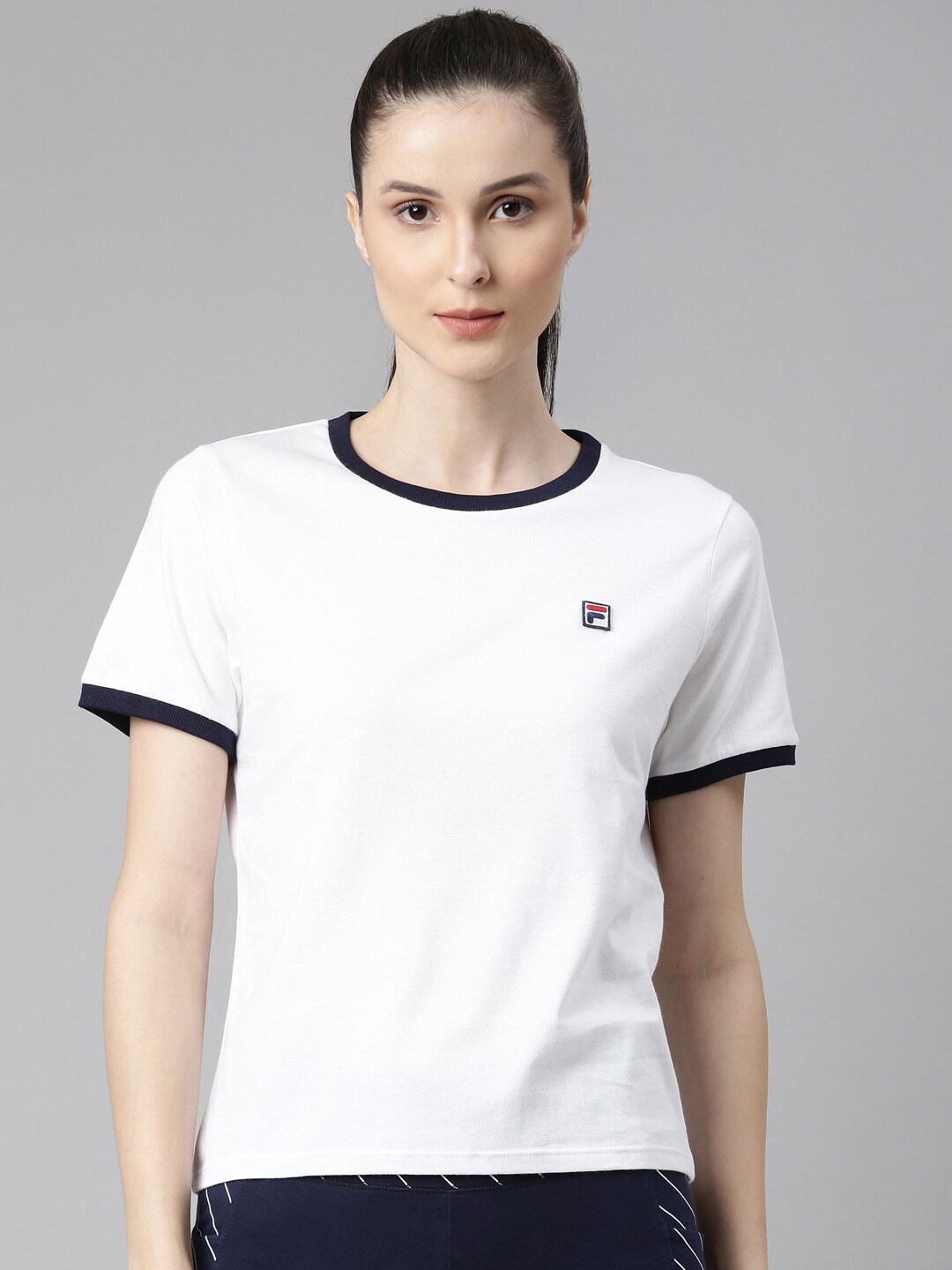

FILA Women White Organic Cotton Applique T-shirt