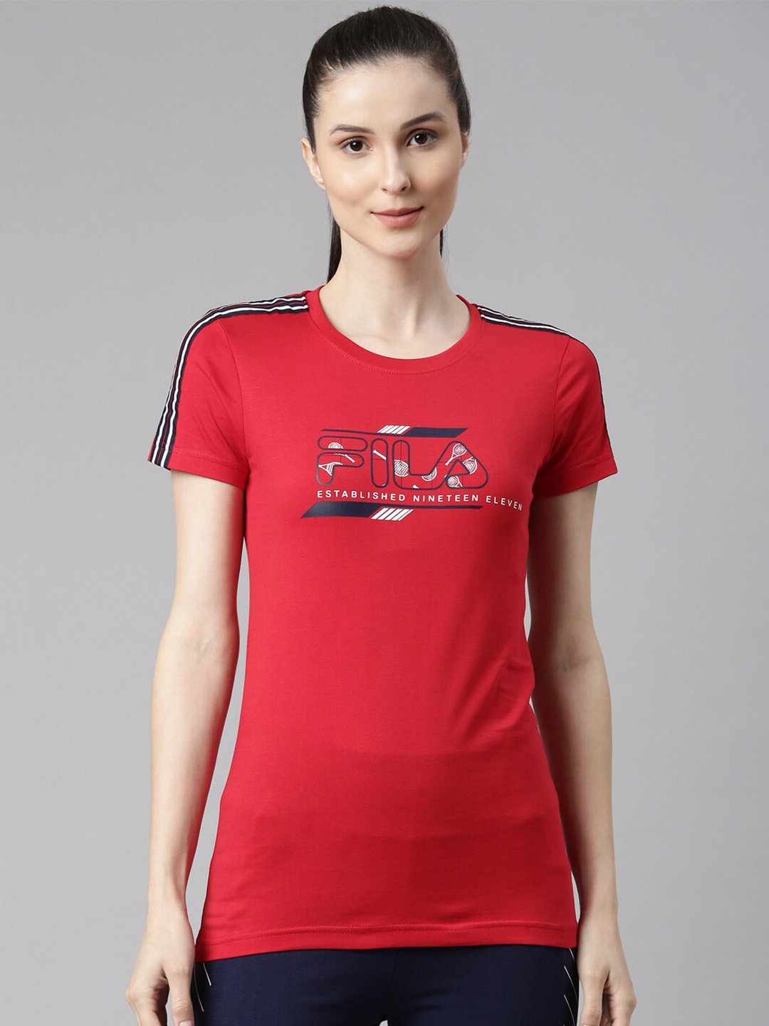 

FILA Women Red Printed Organic Cotton T-shirt