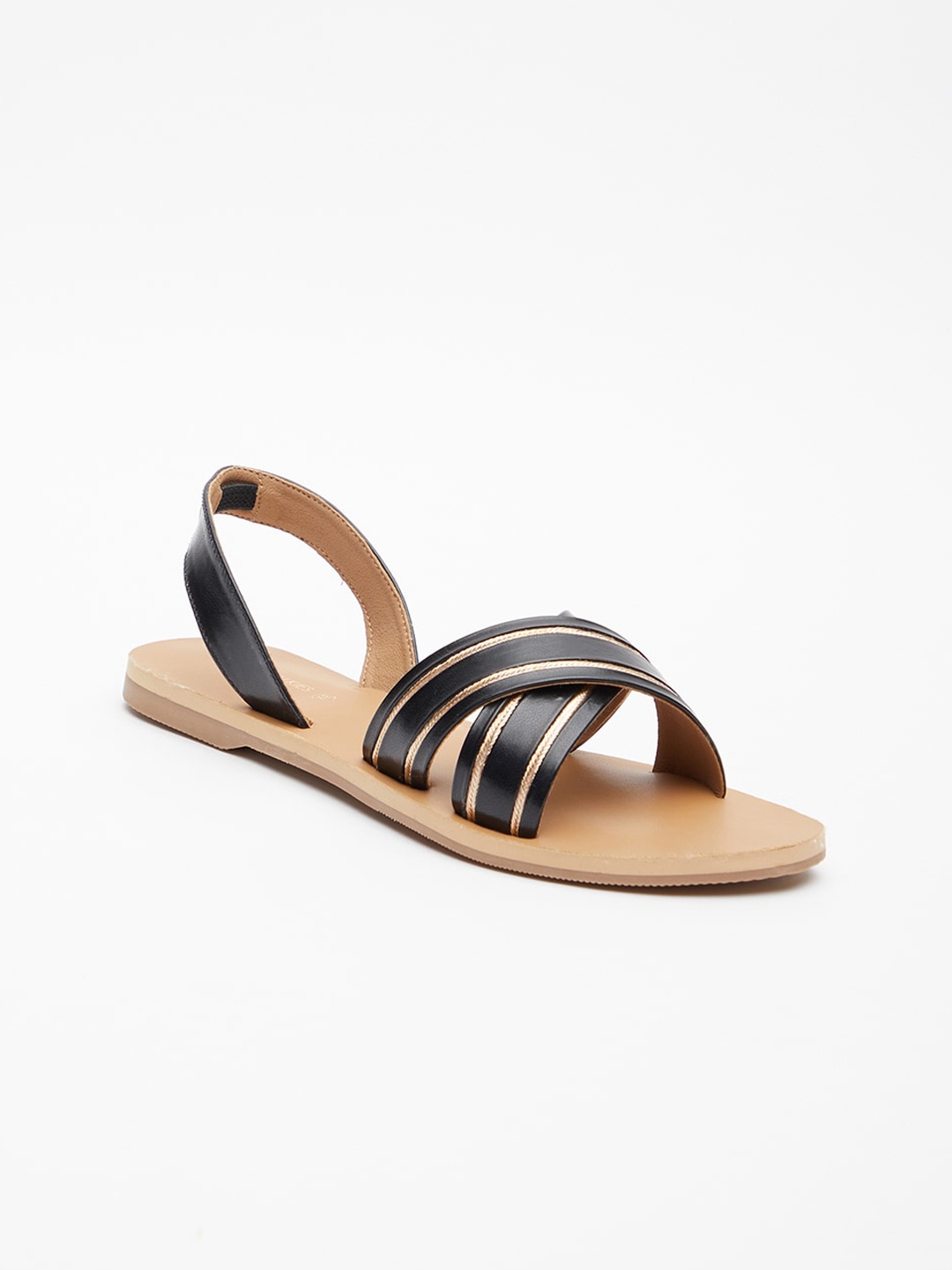 

Tokyo Talkies Women Striped Open Toe Flats, Black