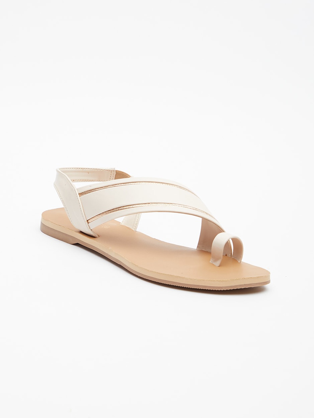 

Tokyo Talkies Women Striped One Toe Flats, Cream
