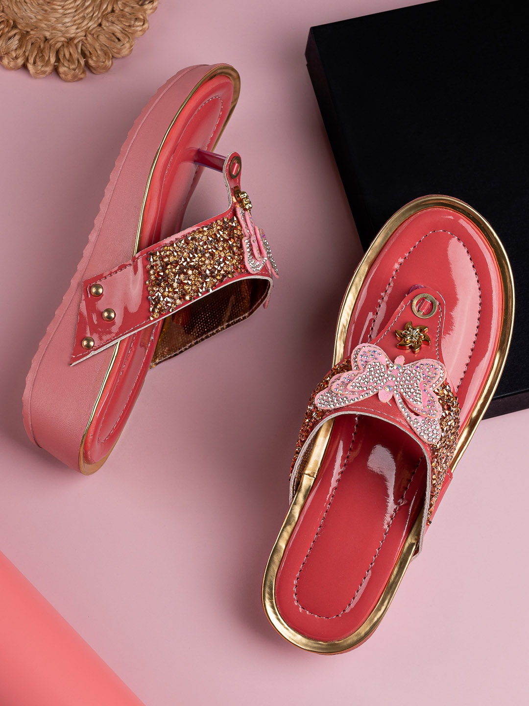 

Trendigo Peach-Coloured Embellished Flatform Heel